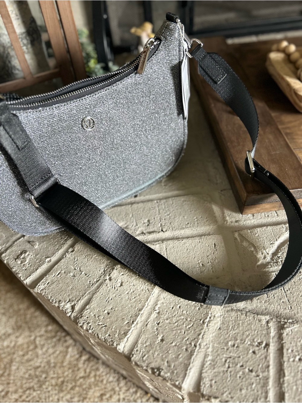 lululemon athletica Silver Crossbody with Black Strap
